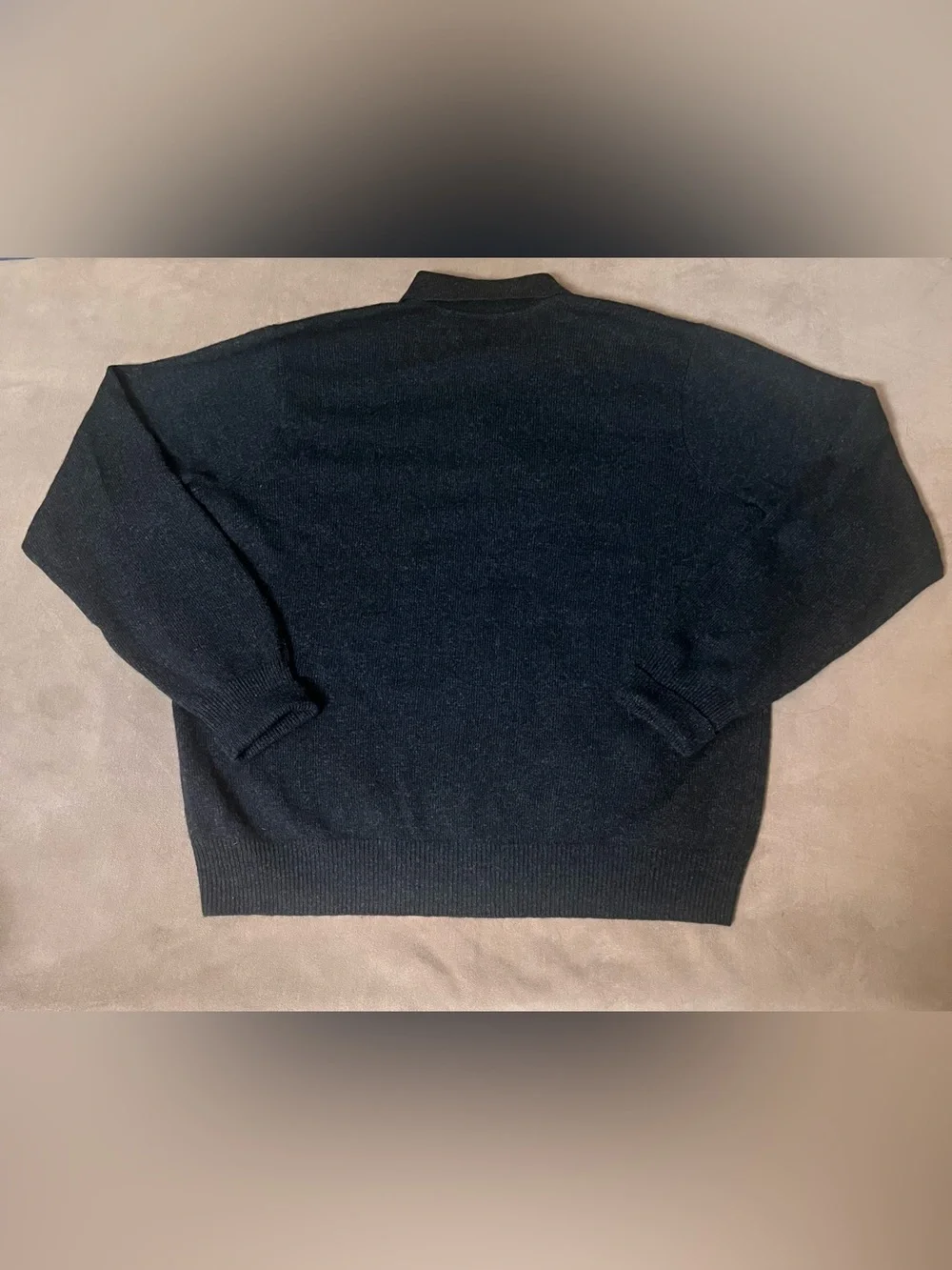 Vintage 90s Polo by Ralph Lauren Charcoal Lambswool Polo Sweater w/ Purple Pony